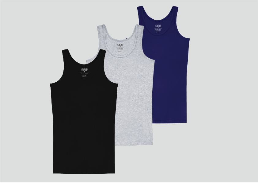 دايس - حمالة رجالي Tank Top - عبوة 3 قطع - Black-Grey-Navy
