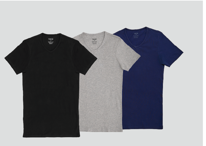 دايس - تيشيرت رجالي V-Neck - عبوة 3 قطع - Black-Grey-Navy